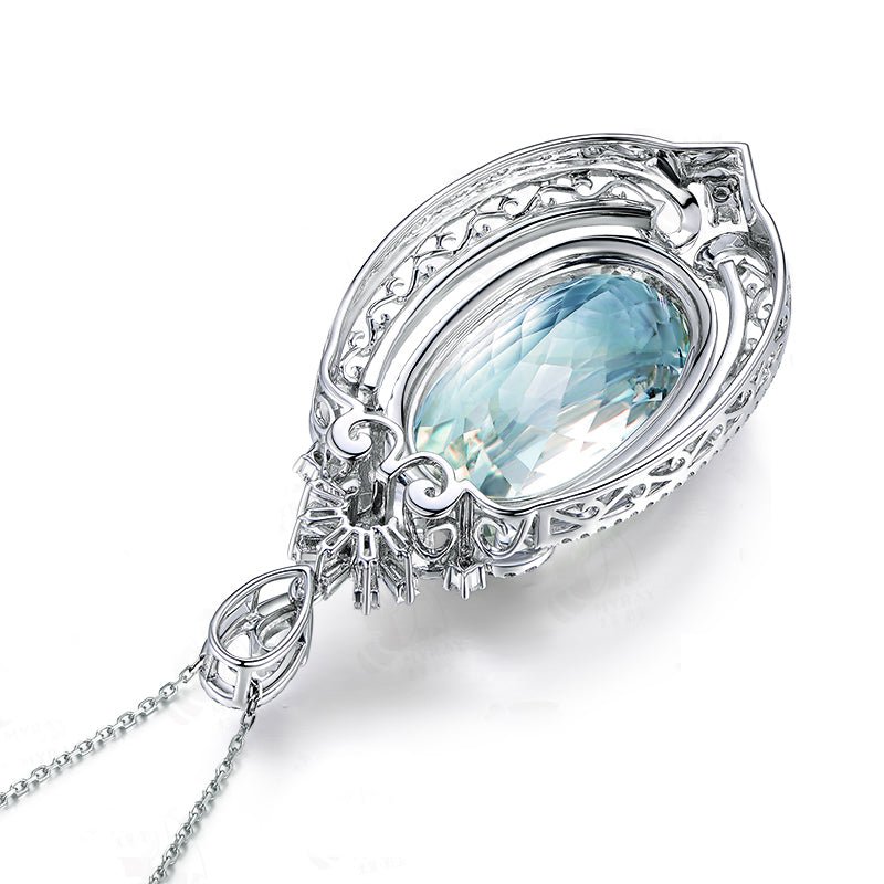 Vintage Oval Aquamarine Diamond Pendant 18k Gold - Lord of Gem Rings