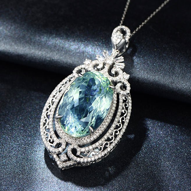 Vintage Oval Aquamarine Diamond Pendant 18k Gold - Lord of Gem Rings
