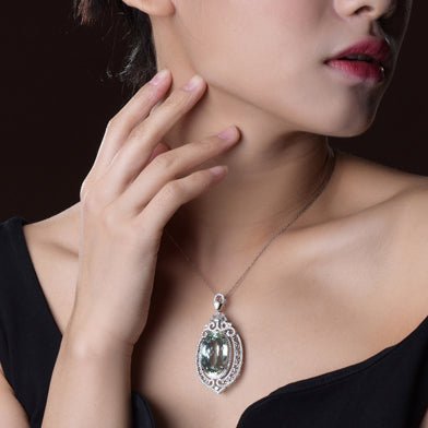 Vintage Oval Aquamarine Diamond Pendant 18k Gold - Lord of Gem Rings