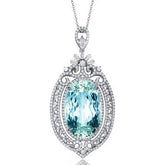 Vintage Oval Aquamarine Diamond Pendant 18k Gold - Lord of Gem Rings
