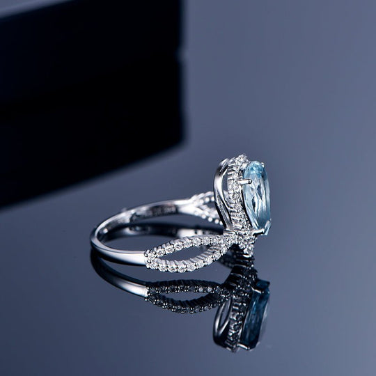 1.3ct Vintage Pear Aquamarine Diamond Engagement Ring 14K White Gold