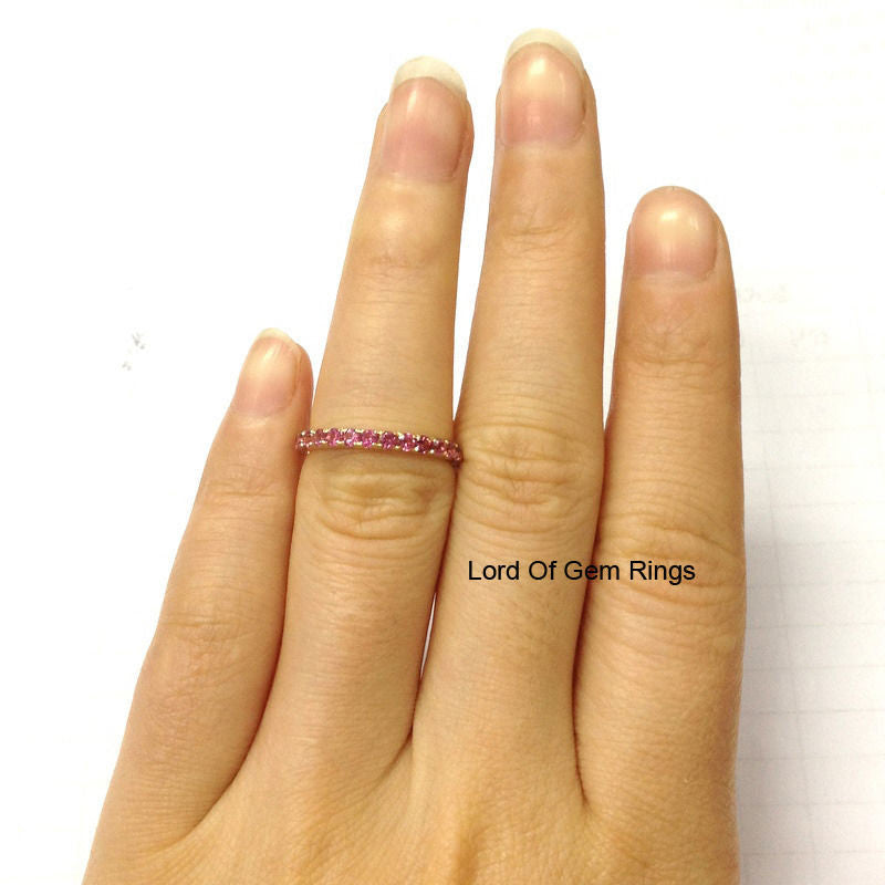Pink Tourmaline Wedding Band Eternity Anniversary Ring 14K Yellow Gold 2mm - Lord of Gem Rings - 4