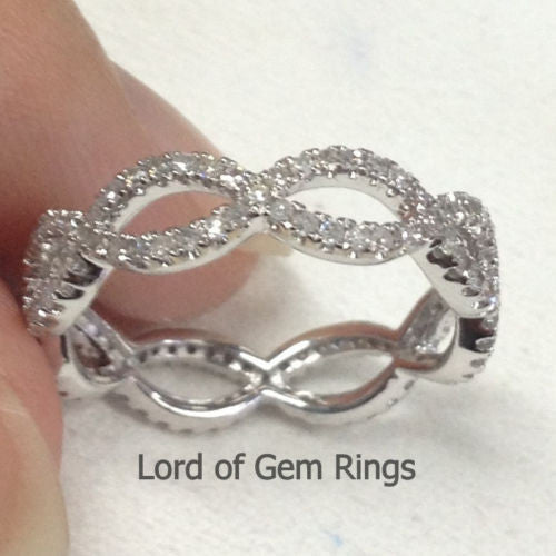 Pave Diamond Wedding Band Eternity Anniversary Ring 14K White Gold Floral - Lord of Gem Rings - 1