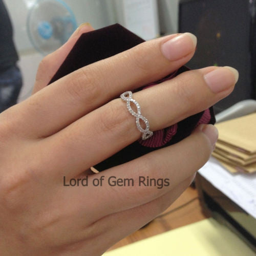 Pave Diamond Wedding Band Eternity Anniversary Ring 14K White Gold Floral - Lord of Gem Rings - 2
