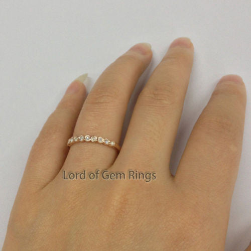 Moissanite Wedding Band Half Eternity Anniversary Ring 14K Rose Gold Hand Crafted - Lord of Gem Rings - 5