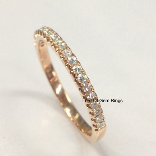 Moissanite Wedding Band Half Eternity Anniversary Ring 14K Rose Gold Stackable - Lord of Gem Rings - 1