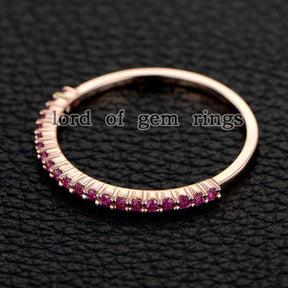 Pink Sapphires Wedding Band Half Eternity Anniversary Ring 14K Rose Gold - Lord of Gem Rings - 4