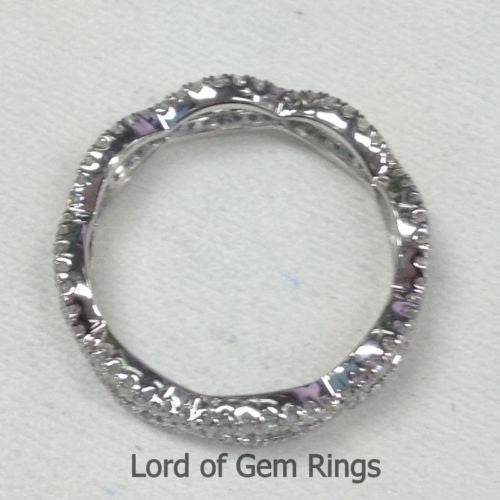 Pave Diamond Wedding Band Eternity Anniversary Ring 14K White Gold Floral - Lord of Gem Rings - 3