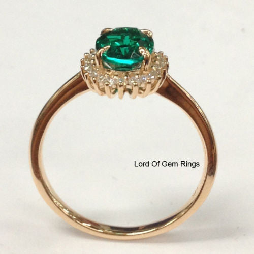 Oval Emerald Engagement Ring  Diamond Halo 14K Rose Gold,6x8mm - Lord of Gem Rings - 3