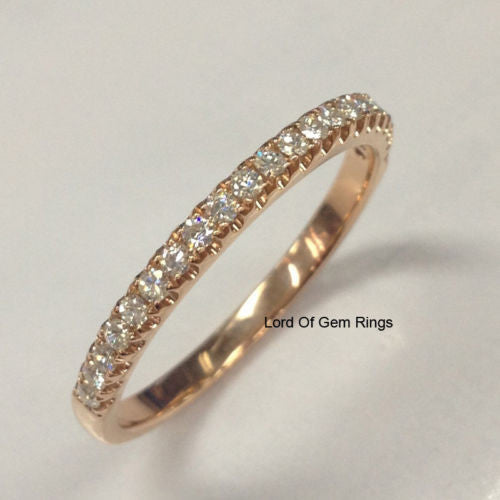 Moissanite Wedding Band Half Eternity Anniversary Ring 14K Rose Gold Stackable - Lord of Gem Rings - 2