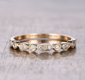 Pave Diamond Wedding Band Half Eternity Anniversary Ring 14K Rose Gold Art Deco Antique - Lord of Gem Rings - 1