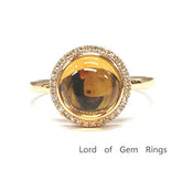 Round Citrine Engagement Ring Pave Diamond Halo 14K Rose Gold,10mm - Lord of Gem Rings - 1