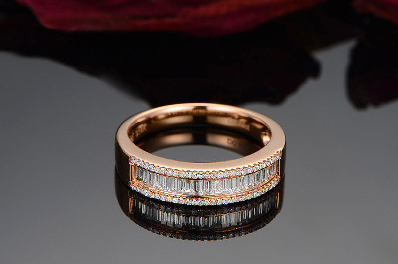 Baguette VS Diamond Wedding Band Half Eternity Anniversary Ring 18K Rose Gold - Lord of Gem Rings - 2