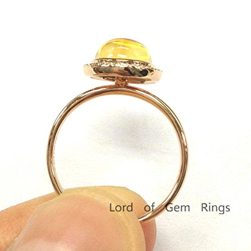 Round Citrine Engagement Ring Pave Diamond Halo 14K Rose Gold,10mm - Lord of Gem Rings - 2