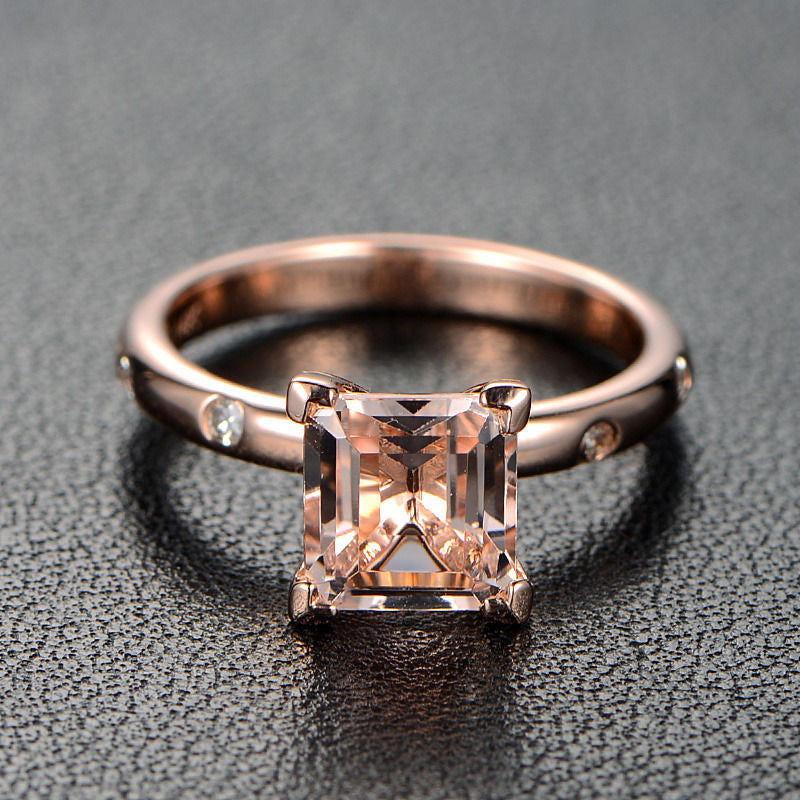 Princess Morganite Engagement Ring Moissanite 14K Rose Gold 6.5mm - Lord of Gem Rings - 2