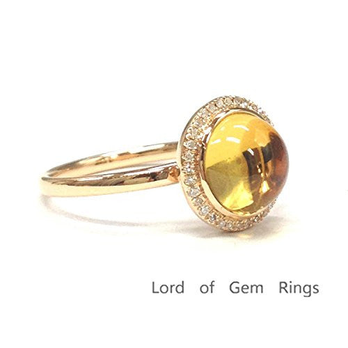 Round Citrine Engagement Ring Pave Diamond Halo 14K Rose Gold,10mm - Lord of Gem Rings - 3