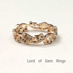 Black Diamond Wedding Band Anniversary Ring 14K Rose Gold Art Deco Milgrain - Lord of Gem Rings - 3