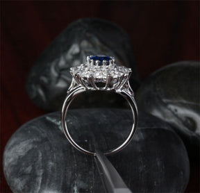 Oval Sapphire Engagement Ring VS Diamond Wedding 18k White Gold 3.62ct Flower - Lord of Gem Rings - 4