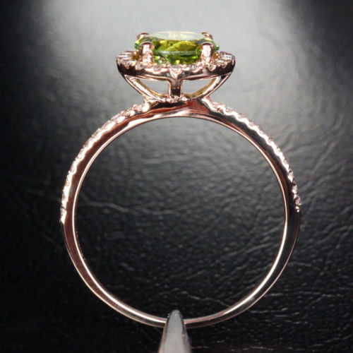 Round Peridot Engagement Ring Pave Diamond Wedding 14k Rose Gold 7mm - Lord of Gem Rings - 4