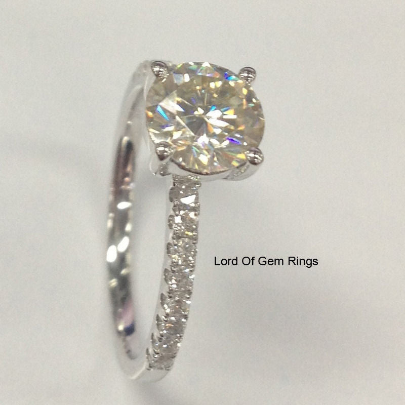 Round Moissanite Engagement Ring Pave Moissanite Wedding 14K White Gold 6.5mm - Lord of Gem Rings - 4