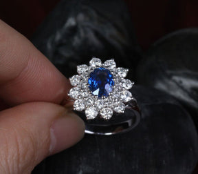 Oval Sapphire Engagement Ring VS Diamond Wedding 18k White Gold 3.62ct Flower - Lord of Gem Rings - 5