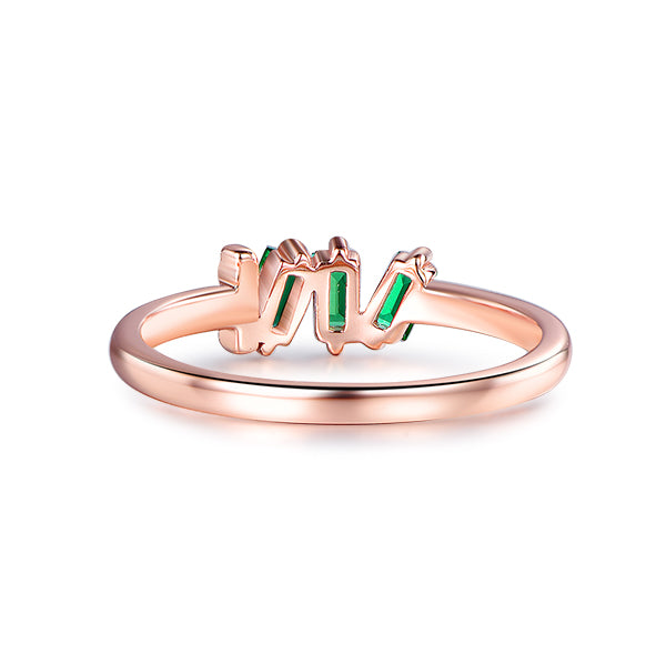 Three-Stone Emerald & Diamond May Birthstone Band Mother's Ring 14K Rose Gold
