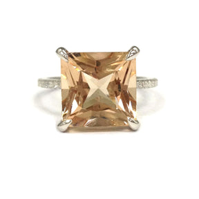 Princess Morganite Ring Diamond Hidden Accents 14K White Gold