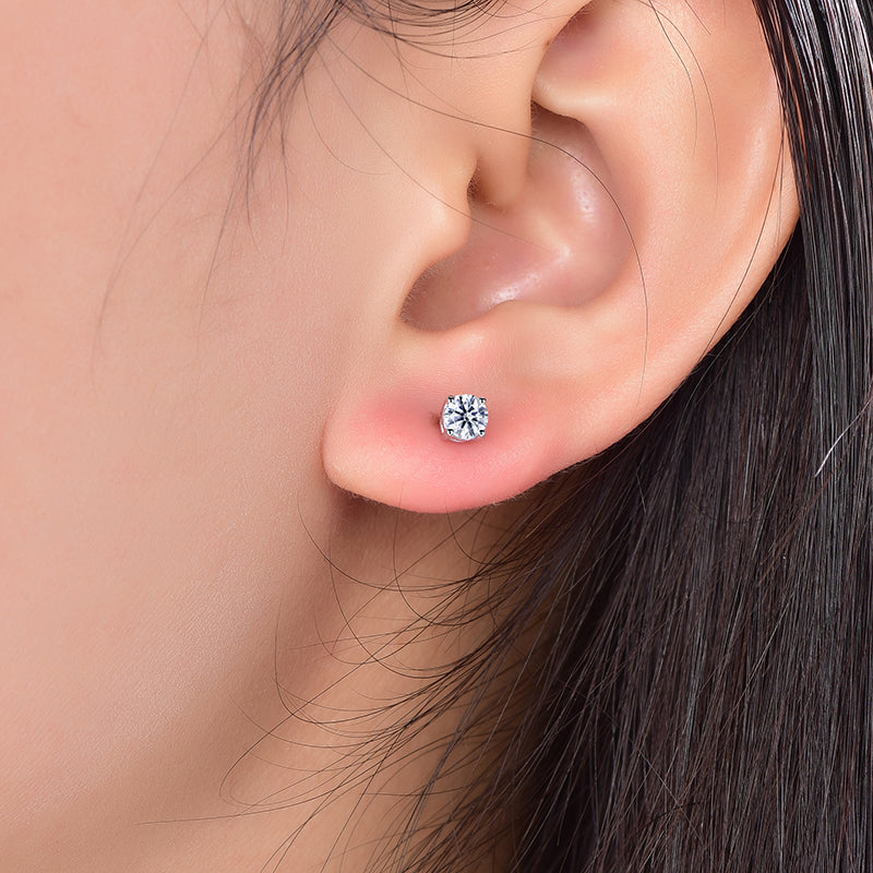 Solitaire Lab Diamond Stud Earrings 14K White Gold