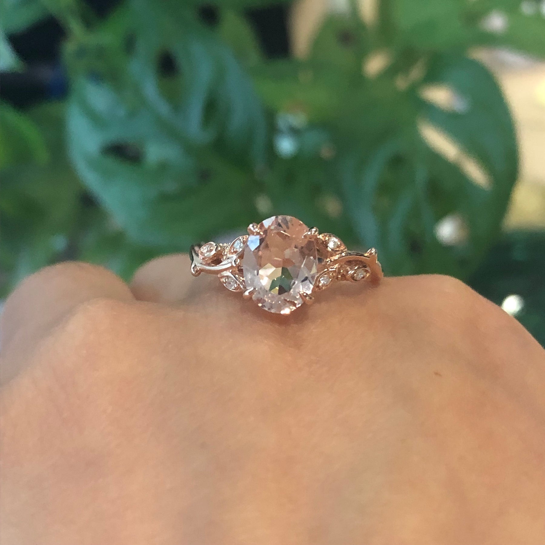 Reserved for GY- Oval Solitaire Morganite Engagement Ring 14K Rose Gold