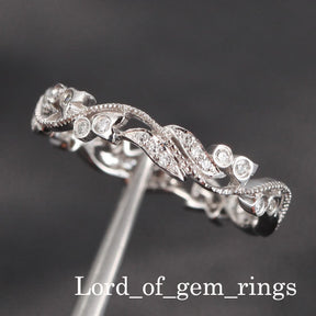 Pave Diamond Wedding Band Eternity Anniversary Ring 14K White Gold - VS/H Diamonds Antique Milgrain - Lord of Gem Rings - 2