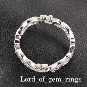 Pave Diamond Wedding Band Eternity Anniversary Ring 14K White Gold - VS/H Diamonds Antique Milgrain - Lord of Gem Rings - 3