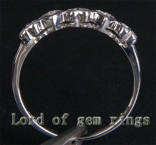 Diamond Wedding Band Half Eternity Anniversary Ring 14K White Gold Unique 5 Heart Shaped - Lord of Gem Rings - 2
