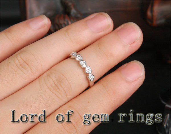 Diamond Wedding Band Half Eternity Anniversary Ring 14K White Gold Unique 5 Heart Shaped - Lord of Gem Rings - 4
