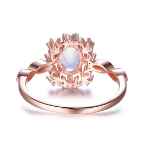Vintage Style Oval Moonstone Diamond Halo Engagement Ring
