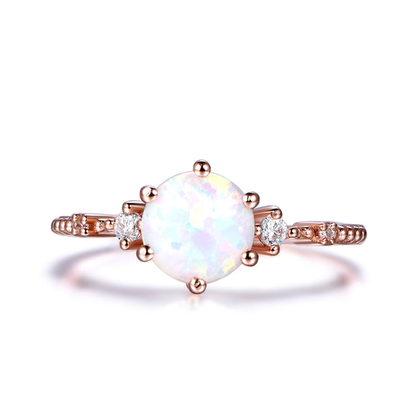 Prong-Set Round Africa Opal Diamond Engagement Ring