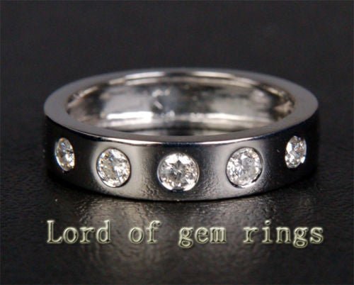 0.41ct.w Gypsy-Set Diamond Wedding Band Anniversary Ring 14K White Gold - Lord of Gem Rings