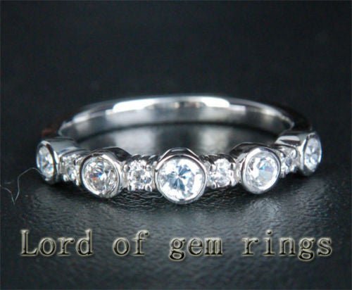 0.4ct.w Bezel-Set Diamond Bubble Wedding Band 14K White Gold