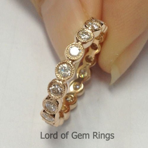 0.72ct.w Bezel Set Diamond Bubble Eternity Wedding Band with Milgrain - Lord of Gem Rings