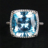 10 CT Cushion Blue Topaz Twisted Solitaire Ring 14K White Gold - Lord of Gem Rings