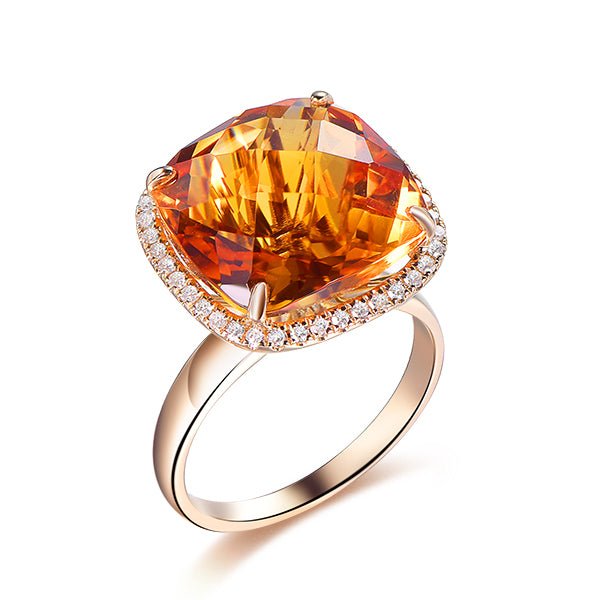 10.5ct Cushion Citrine Diamond Halo Engagement Ring 14k Yellow Gold - Lord of Gem Rings