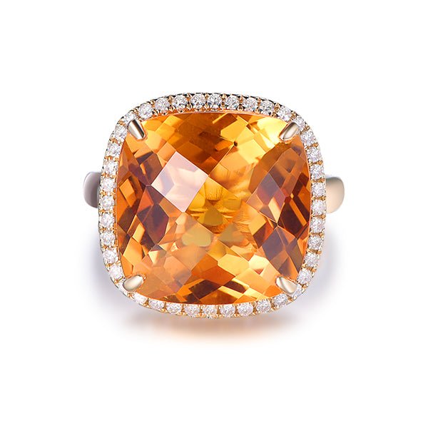 10.5ct Cushion Citrine Diamond Halo Engagement Ring 14k Yellow Gold - Lord of Gem Rings
