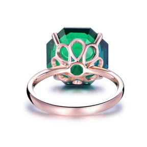 10.5ct Octagonal Lab Emerald Solitaire Engagement Ring 14K Rose Gold - Lord of Gem Rings