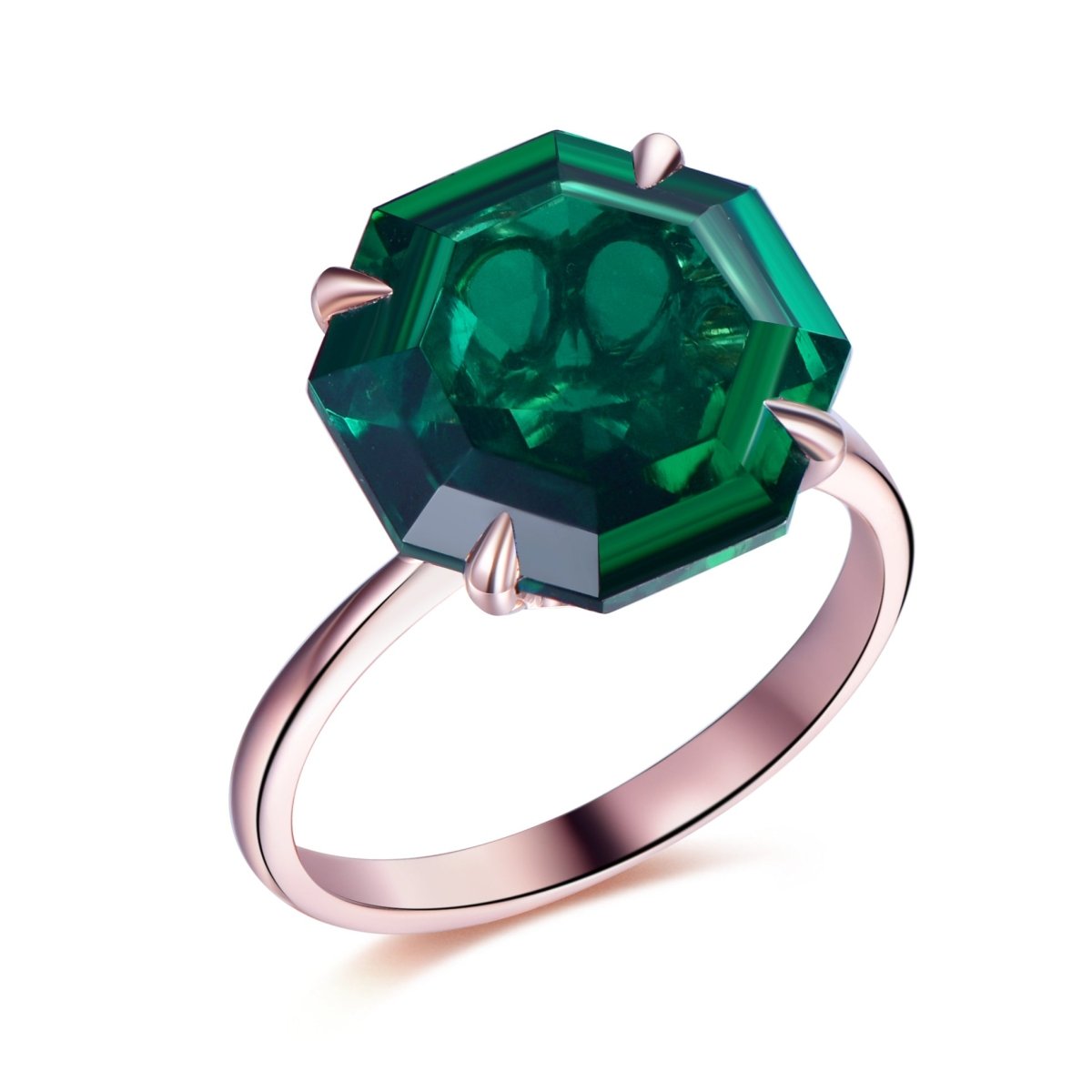 10.5ct Octagonal Lab Emerald Solitaire Engagement Ring 14K Rose Gold - Lord of Gem Rings