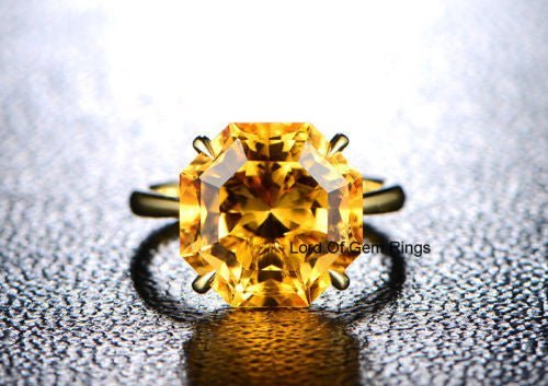 10ct Solitaire Octagon Citrine Engagement Ring 14K Yellow Gold - Lord of Gem Rings