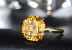 10ct Solitaire Octagon Citrine Engagement Ring 14K Yellow Gold - Lord of Gem Rings