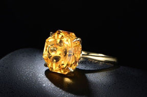 10ct Solitaire Octagon Citrine Engagement Ring 14K Yellow Gold - Lord of Gem Rings