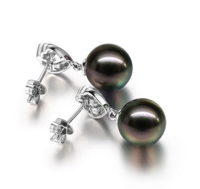 10mm Black Tahitian Pearl and Diamond Earrings 14K Gold - Lord of Gem Rings