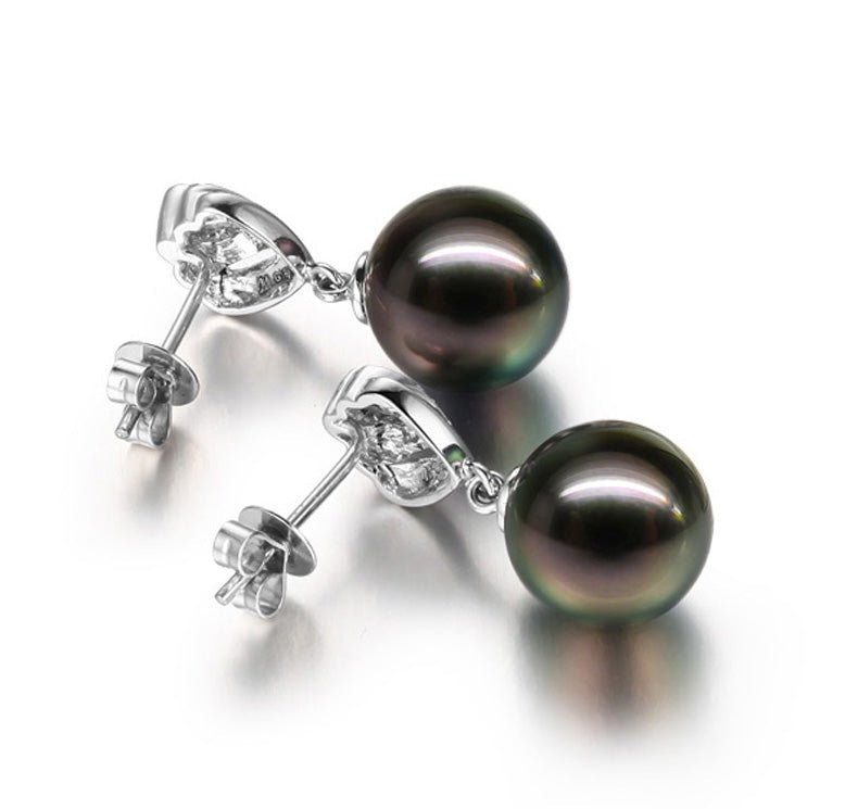 10mm Black Tahitian Pearl and Diamond Earrings 14K Gold - Lord of Gem Rings