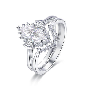 1.1ct Art Deco Marquise Moissanite & Diamond Bridal Set 14K White Gold - Lord of Gem Rings