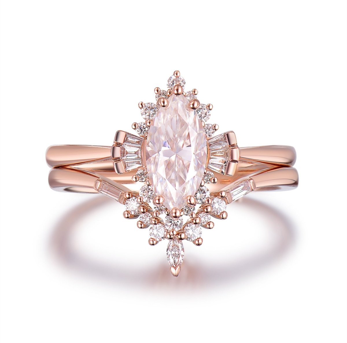 1.1ct Marquise Moissanite Engagement Contour Bridal Set 14K Yellow Gold - Lord of Gem Rings